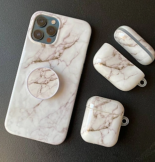 قاب سنگی سفید به همراه پاپ سوکت iphone